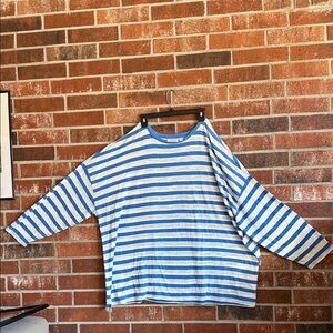 Belle Kim Gravel women's plus size 5X blue white striped shirt clothes